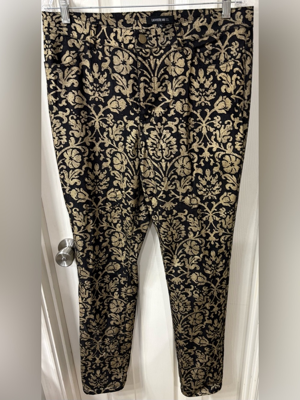 LAFAYETTE 148 striking black& gold pants -sz 12 Versace like